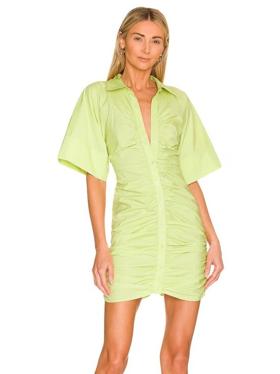L'Academie Dresses & Skirts - L'Academie Melissa Mini Dress in Lime Green Cotton Ruched size Small